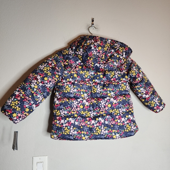 NWT Carters Snow Set Bibs & Puffer Coat Fleece Lined Blue Pink Floral Size S/4 - Picture 9 of 16